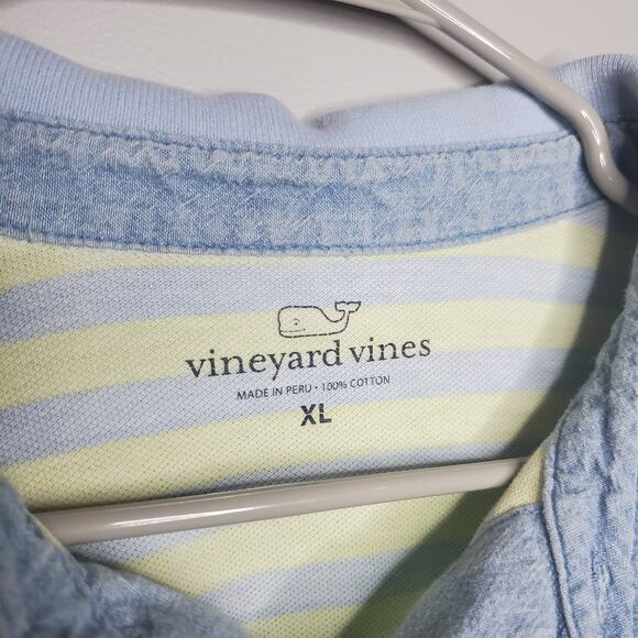 Vineyard Vines Men's 100% Cotton Polo Short Sleeve Shirt XL Striped Yellow Blue - Picture 3 of 12